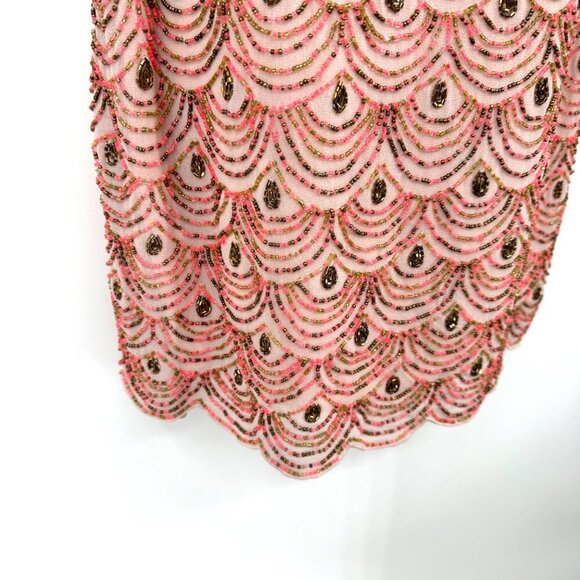 NWT ANTHROPOLOGIE MOULINETTE SOEURS PINK GOLD SCALLOP HEM BEADED SHIFT DRESS 6 - Picture 5 of 16